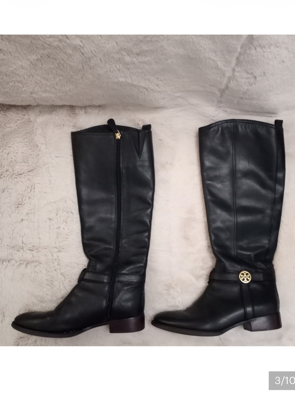Tory Burch Black Brazilian Leather Gold Logo Equestrian Minimalist 90s Boot 8 - Picture 3 of 10